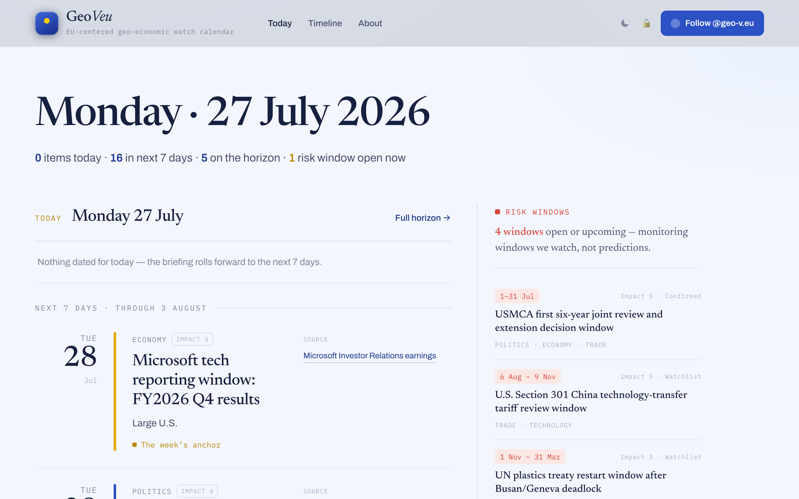 GeoVeu — EU-centred geo-economic watch calendar